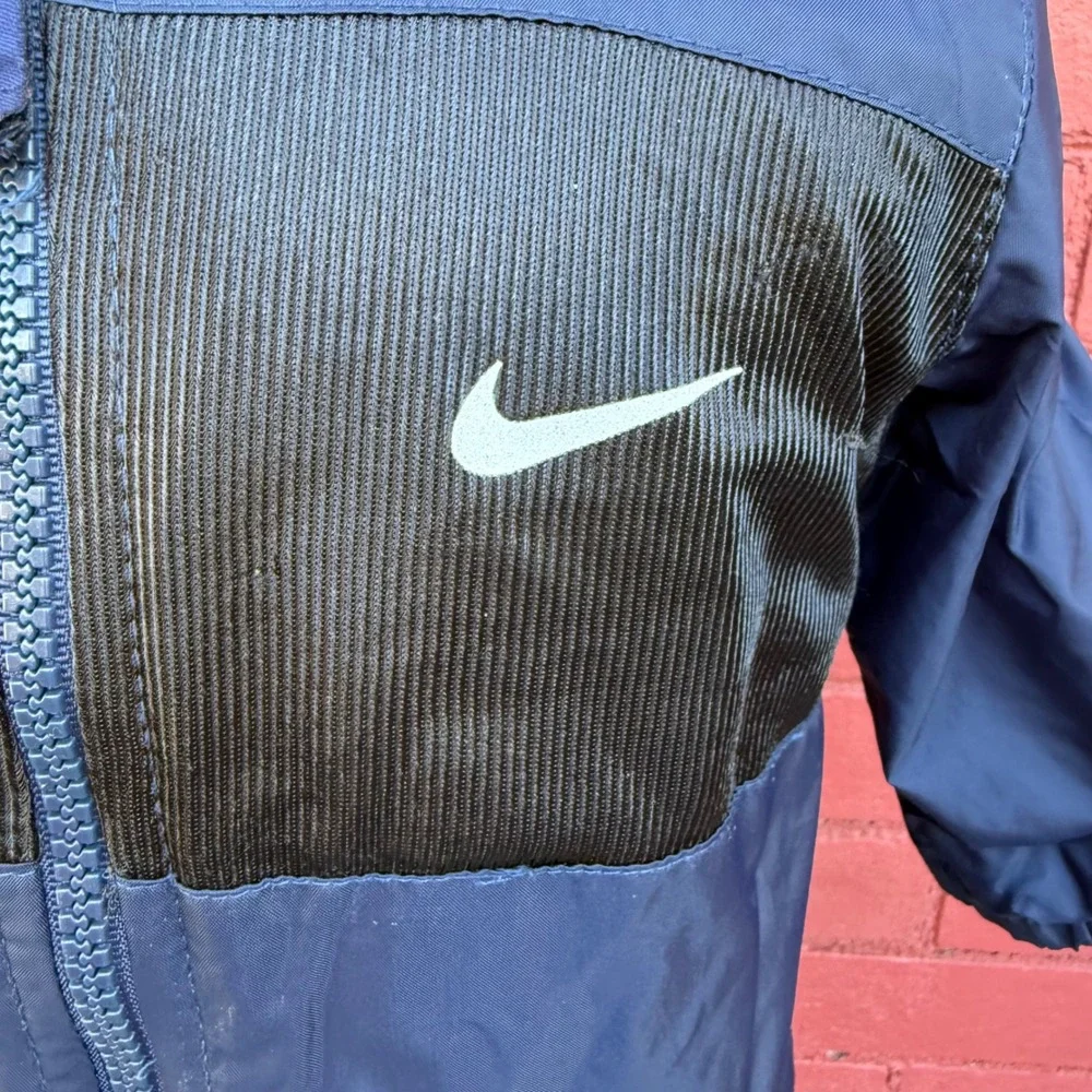 Vtg Y2K Nike‎ Coveralls Infant Size 12M Hooded Lined Zip Up Navy Blue Streetwear